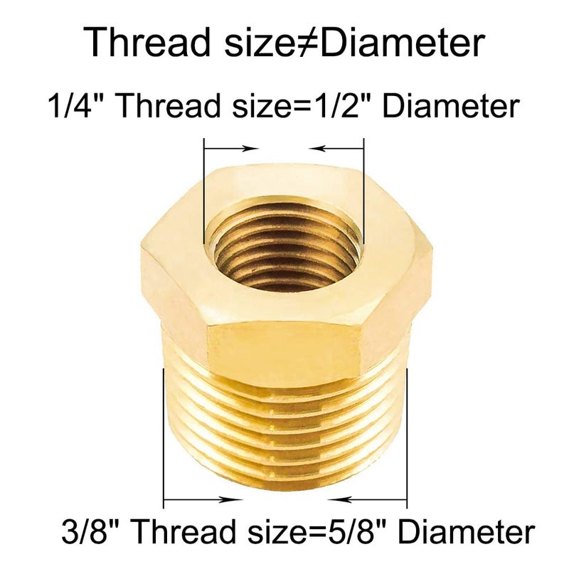 Joywayus Reducer Hex Bushing Brass Reducing Cast Pipe Fitting 3/8" NPT Male x 1/4" NPT Female Adapter(Pack of 3) - Image 2